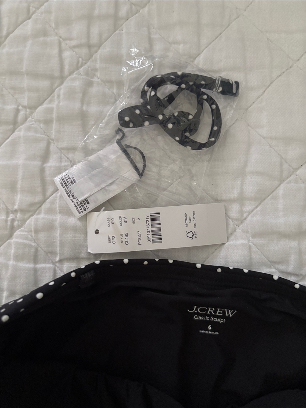 J. Crew Black One-Piece Swimsuit with White Polka Dots Removable Straps Size 6 - Picture 2 of 4